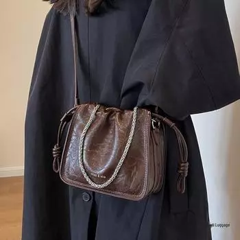 Модные женские сумки-ведра в стиле ретро через плечо и через плечо 2025 года на весну/лето кофейный