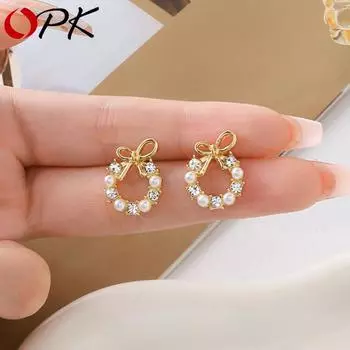 Модные женские свадебные украшения OPK Bow, роскошные серьги для женщин, серьги-подвески с имитацией драгоценных кристаллов