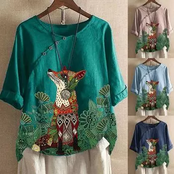 Модные женские свободные хлопковые и льняные футболки с принтом, блузки, топы M