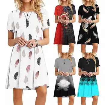 Модные женские свободные летние платья с короткими рукавами и длинными рукавами L красный