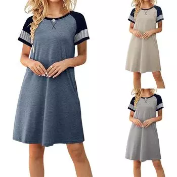 Модные женские свободные летние платья с короткими рукавами и длинными рукавами L бежевый