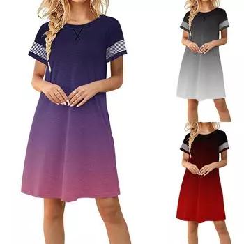 Модные женские свободные летние платья с короткими рукавами и длинными рукавами L серый