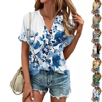 Модные женские свободные летние повседневные топы с V-образным вырезом и пуговицами с короткими рукавами L чёрный