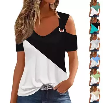 Модные женские свободные летние простые повседневные топы с круглым вырезом и короткими рукавами L чёрный