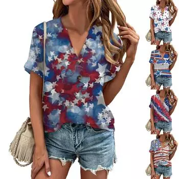 Модные женские свободные летние простые повседневные топы с V-образным вырезом и пуговицами с короткими рукавами XXXL синий