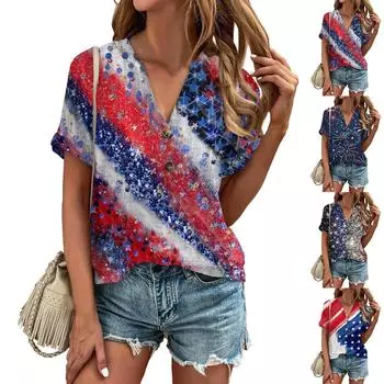 Модные женские свободные летние простые повседневные топы с V-образным вырезом и пуговицами с короткими рукавами L