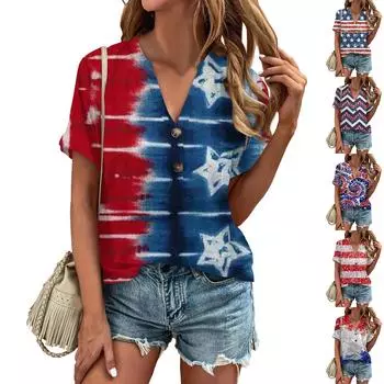 Модные женские свободные летние простые повседневные топы с V-образным вырезом и пуговицами с короткими рукавами L чёрный