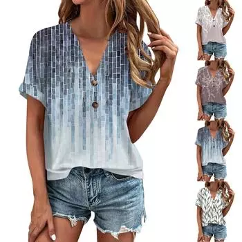 Модные женские свободные летние простые повседневные топы с V-образным вырезом и короткими рукавами L