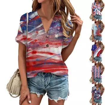 Модные женские свободные летние простые повседневные топы с V-образным вырезом и пуговицами с короткими рукавами L чёрный