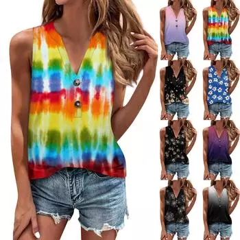 Модные женские свободные летние простые повседневные топы без рукавов на пуговицах с V-образным вырезом и пуговицами XL жёлтый