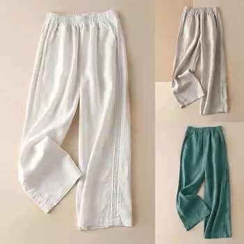 Модные женские свободные летние тонкие брюки с высокой талией большого размера, повседневные прямые брюки L синий