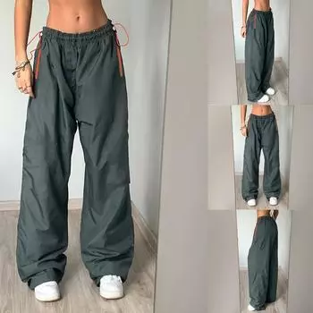 Модные женские свободные повседневные брюки на молнии с регулируемой талией в рабочем стиле L тёмно-синий