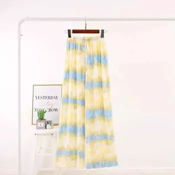 Модные женские свободные повседневные брюки с эластичной резинкой на талии, прямые, широкие, укороченные брюки с принтом тай-дай One size зелёный
