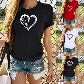 Модные женские свободные повседневные топы с круглым вырезом и короткими рукавами с принтом, женская уличная футболка