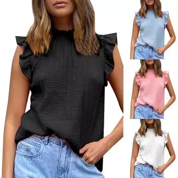 Модные женские свободные повседневные весенние и летние однотонные футболки без рукавов, топы M синий