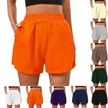 Модные женские свободные широкие брюки с эластичной резинкой на талии, однотонные повседневные спортивные шорты L армия зеленый