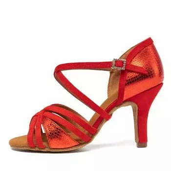 Модные женские танцевальные туфли для бальных танцев, латиноамериканского танго, чачи, вальса, кожаные, на высоком каблуке, с закрытым носком, высота каблука 8 см 34 красный