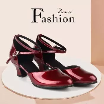Модные женские танцевальные туфли для бальных танцев, латиноамериканского танго, чачи, вальса, кожаные туфли на высоком каблуке с закрытым носком, высота каблука 4 см 34 красный
