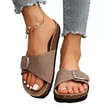 Модные женские тапочки 2024 года, европейские, американские, летние, нескользящие, с пряжкой, шлепанцы, большой размер 35-43, женские сандалии, женская обувь на плоской подошве 35 серый