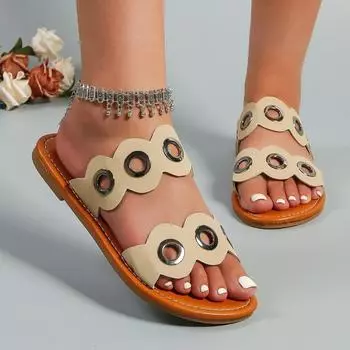 Модные женские тапочки 2024 года, летние новые модные повседневные женские шлепанцы на плоской подошве, повседневная обувь в стиле ретро с открытым носком для женщин, женская обувь для активного отдыха 36 бежевый