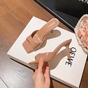 Модные женские тапочки 2024 года, летние новые туфли на тонком каблуке с квадратным носком, женские туфли-мюли для отдыха, туфли на выпускной, женские туфли-лодочки, большой размер 42 35 покинуть белый