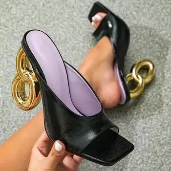 Модные женские тапочки 2024 года, летние, высокого качества, женские тапочки с открытым носком, водонепроницаемые, повседневные тапочки, женские туфли на высоком каблуке, Zapatos Para Mujeres 35 чёрный