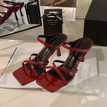 Модные женские тапочки 2024 года, летняя новая мода, элегантные туфли с открытым носком, женские уличные тапочки на высоком каблуке, женские тапочки Zapatos Mujer 35 чёрный