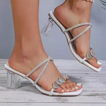 Модные женские тапочки 2024 года, модные туфли на высоком каблуке, однотонные, удобные, темпераментные, универсальные, желейные, высокие каблуки, римские, с кристаллами, высокие каблуки 36 белый