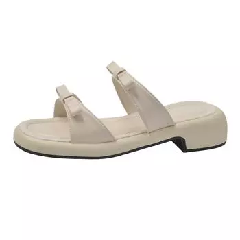 Модные женские тапочки 2024 года, новые летние модные повседневные босоножки на низком каблуке, квадратные каблуки, тапочки, шлепанцы, женские тапочки Zapatos De Mujer 35 бежевый