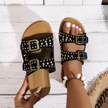 Модные женские тапочки 2024 года, новые летние модные босоножки с открытым носком, туфли на плоской подошве, тапочки на платформе и высоком каблуке, женские тапочки больших размеров 36 чёрный