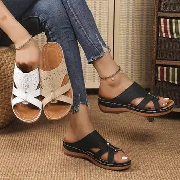 Модные женские тапочки 2024 года, новые летние модные повседневные босоножки с открытым носком, туфли на плоской подошве, тапочки на низком каблуке, шлепанцы для женщин, большие размеры 36 чёрный