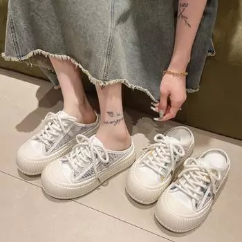 Модные женские тапочки 2024 года, сандалии Botou Mueller, летние туфли на толстой подошве, модные кожаные туфли Instagram Pop, шлепанцы, женские кроссовки 35 белый