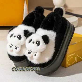 Модные женские тапочки 2025 года, теплые домашние тапочки, женские тапочки, зимняя обувь с удобной круглой головкой, классическая нескользящая платформа 36-37 чёрный