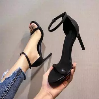 Модные женские тапочки 35-40, сандалии, новые 6 см/10 см, сексуальные летние босоножки на тонком высоком каблуке, черные, белые, абрикосовые, женские летние туфли 34 35