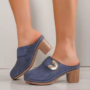 Модные женские тапочки Baotou 2924 новые летние сандалии на толстом каблуке, увеличивающие рост, ретро-мюли, модные уличные тапочки, слайдеры для женщин 36 синий