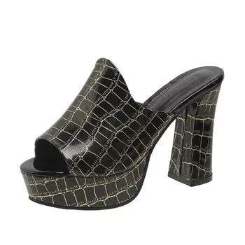 Модные женские тапочки, босоножки, летние туфли на высоком каблуке и платформе, женские туфли, шлепанцы, женские дизайнерские тапочки, туфли-лодочки для вечеринок, обувь Zapatos De Mujer 35 чёрный