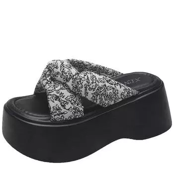 модные женские тапочки через плечо 2024 новые универсальные шлепанцы на толстой подошве с увеличенной платформой женская верхняя одежда 34 бежевый