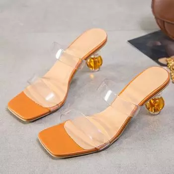 Модные женские тапочки из кожи со змеиным принтом, необычные каблуки, сексуальные сандалии с квадратным носком, прозрачные туфли из ПВХ-желе Slidesghj7 35 темно-коричневого