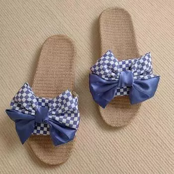 Модные женские тапочки из льна с бантом и противоскользящим эффектом 35 чёрный