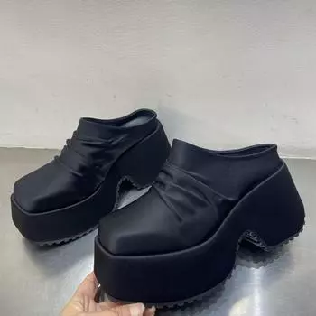 Модные женские тапочки летние женские на платформе танкетки с открытым носком женские однотонные женские повседневные туфли для отдыха на открытом воздухе женские 35 чёрный