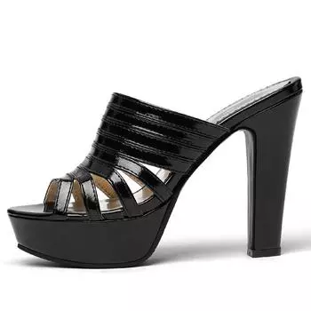 Модные женские тапочки, летняя обувь 2024 года, босоножки на высоком каблуке, роскошные мюли на платформе, женские черные, белые, красные, туфли для вечеринок, большой размер 44 50 34 чёрный