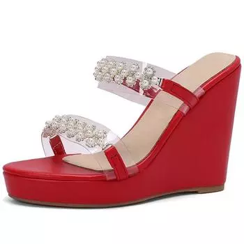 Модные женские тапочки, летняя обувь 2024 года, босоножки на высоком каблуке, роскошные мюли на платформе, женские черные, белые, красные, туфли для вечеринок, большой размер 44 50 34 чёрный