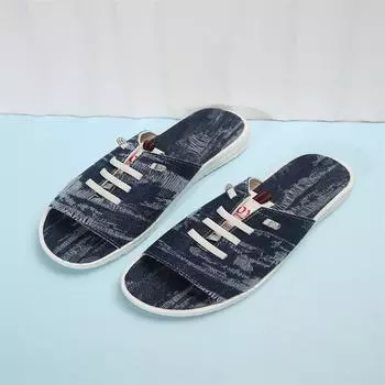 Модные женские тапочки, модные джинсовые пляжные туфли на шнуровке на плоской подошве с вырезом «рыбий рот», повседневный дизайн, удобные женские туфли Zapatillas, большие размеры 36–43 36