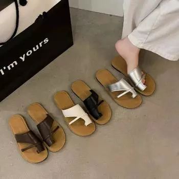 Модные женские тапочки на открытом воздухе с металлической цепочкой на плоской подошве 2024 года, женские шлепанцы, новинка лета, повседневные шлепанцы, пляжная женская обувь для тапочек 35 чёрный