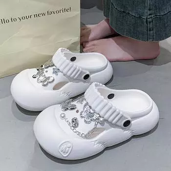 Модные женские тапочки на платформе со стразами и бабочками 2025 года, летние толстые подошвы из ЭВА, садовые туфли, женские нескользящие пляжные сандалии 35-36 хаки