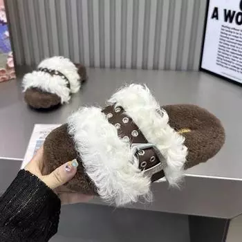 Модные женские тапочки на плоской подошве из меха, повседневные дизайнерские хлопковые туфли 2024 года, новинка зимы, короткие плюшевые ботинки для ходьбы, уютные домашние трендовые женские туфли Zapatos 35 бежевый