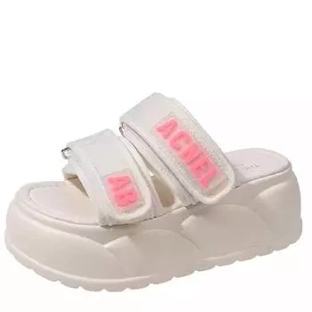 Модные женские тапочки на толстой подошве для летней носки Модные сандалии 8 см Пляжные мягкие уличные тапочки на толстой подошве 34 бежевый