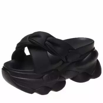 Модные женские тапочки на высокой платформе 9 см, однотонные кожаные сандалии на толстой подошве, женские, летние, повседневные, пляжные, шлепанцы, Zapatos Mujer 34 бежевый