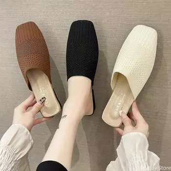 Модные женские тапочки, обувь 2024, новые летние женские модные шлепанцы, уличные милые вязаные повседневные сандалии 3 цвета 35 бежевый