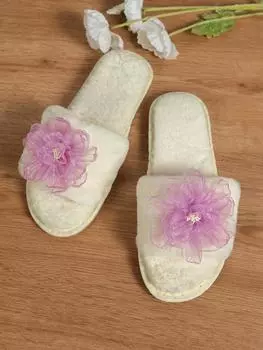 Модные женские тапочки с круглым носком на плоской подошве для женщин, слипоны с открытым носком, удобные домашние тапочки с нескользящим принтом и мелкой подошвой 36-37 фиолетовый